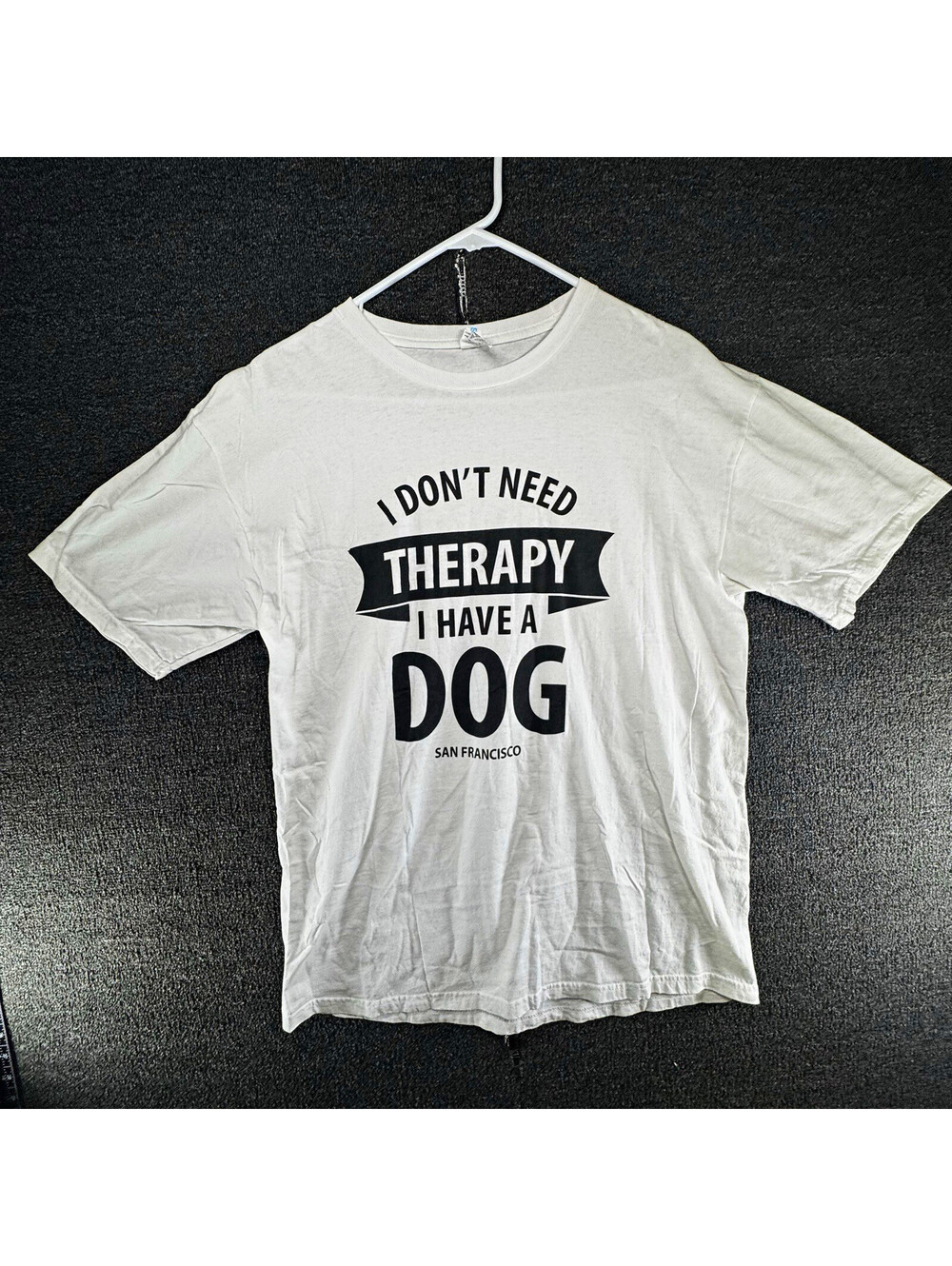 Anvil TearAway Mens L White Dog Quote Graphic Crew Neck Cotton Jersey T-Shirt